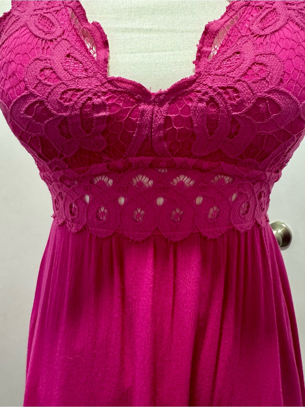 Fuchsia Lace Babydoll Dress with Double Straps - Picture 4 of 6